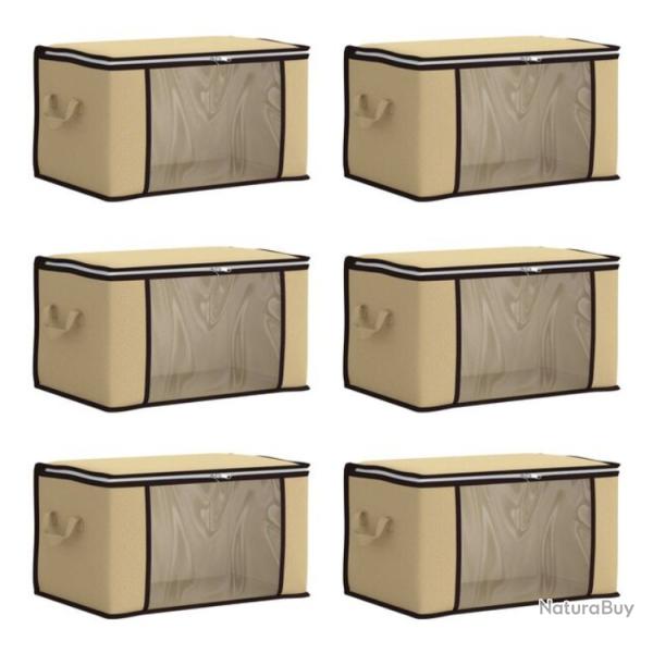 Bo�tes rangement tissu cr�me 43x34x23 cm pliables fen�tre transparente 6 pcs