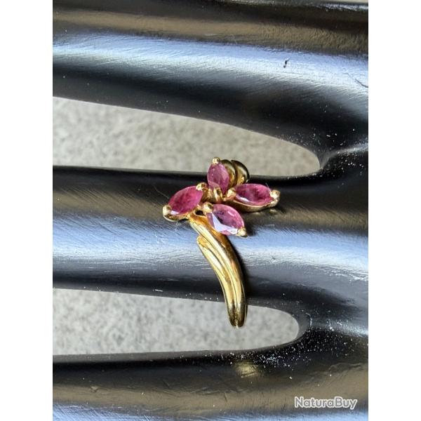 Bague en or massif 18 carats - Fleur - 4 rubis - taille 53