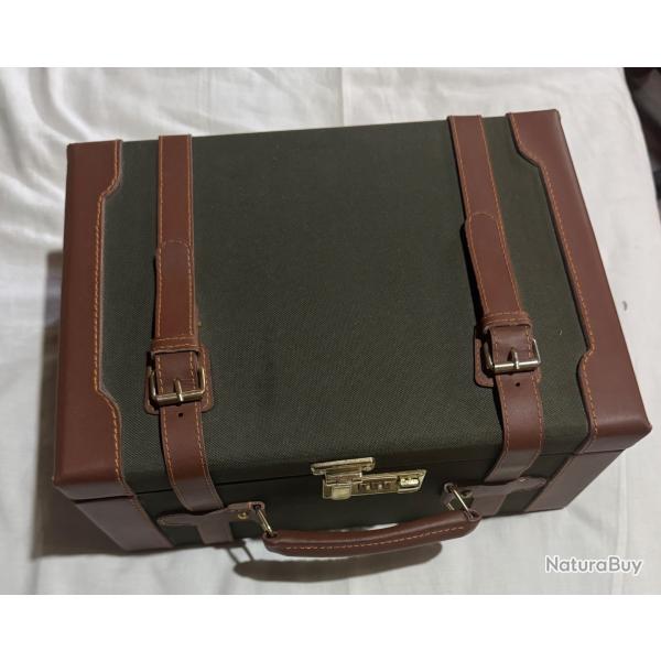 Mallette � cartouches luxe style Alexandre Mareuil - toile verte & cuir - serrure � code