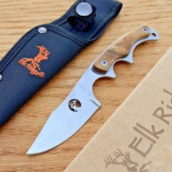 Couteau Skinner Elk Ridge Upswept Hunter Lame Acier 440 D&eacute;coupe Laser Manche Bois Etui Nylon