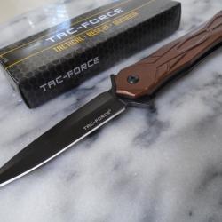 Couteau Tac Force Pliant Linerlock | Lame Dague Spear Point Acier Inox Noir | Manche Aluminium Brun