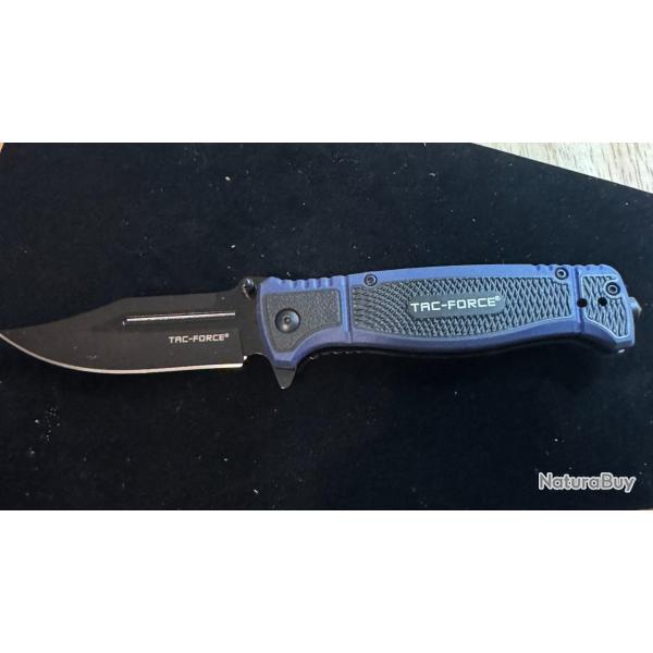 Couteau Tac Force Semi Automatique Lame Acier 3Cr13 Black Manche Nylon Noir/Bleu Linerlock Clip