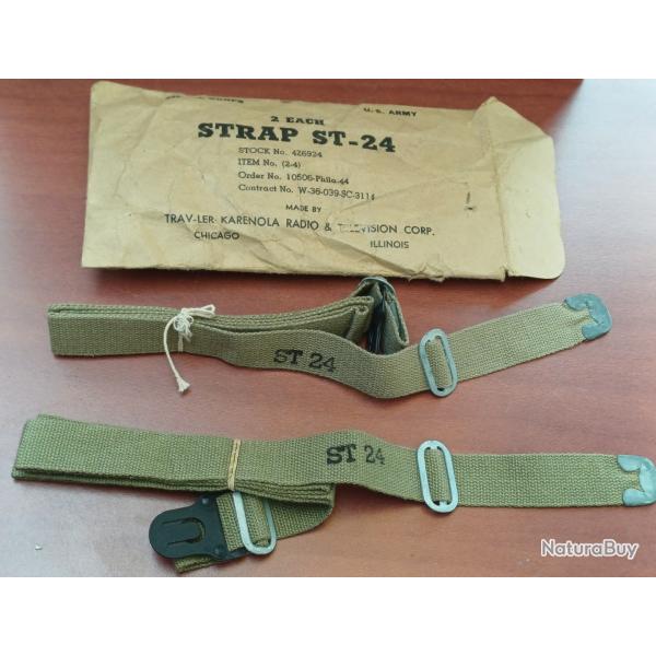RARE : lot de 2 sangles ST-24 pour micro plastron dat� 1944 - US ARMY - NEUF