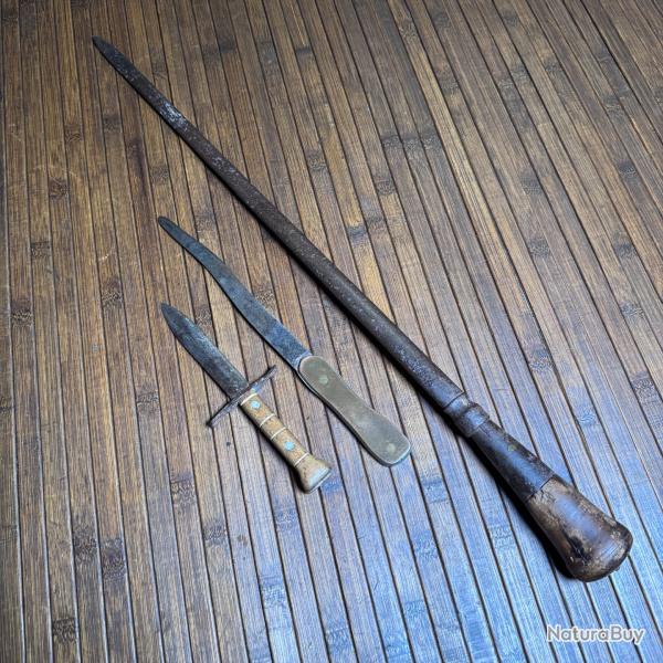 LOT WW1 - 14-18 ARTISANAT DE TRANCH�E POIGNARD TRANCH�E ET OUTILS
