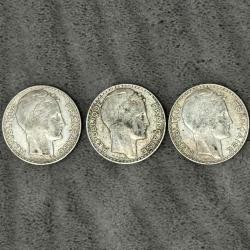 Lots De Trois Pi&egrave;ces 10 Francs Turin Argent