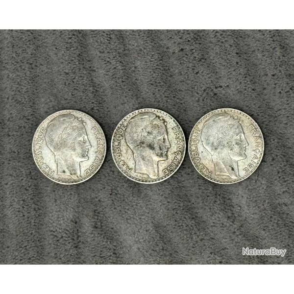 Lots De Trois Pi�ces 10 Francs Turin Argent