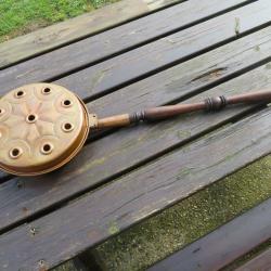 Ancienne grande Bassinoire/chaufferette/Chauffe-Lit en cuivre avec manche en bois - FRANCE (XX&eacute;)