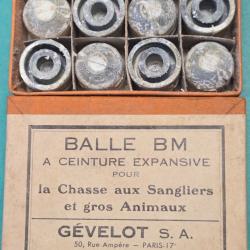 Anciennes Balles BM brevet&eacute;e de chasse de Gevelot boite originale Rue Ampere Paris prix net