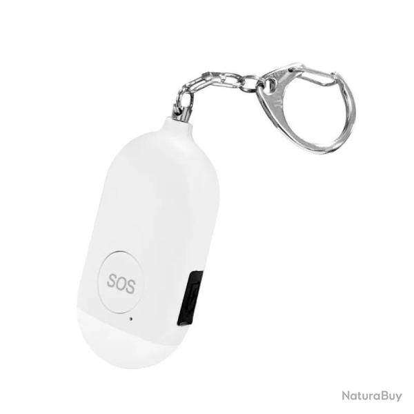 PORTE-CLEFS ANTI AGRESSION - ALARME PERSONNELLE 130dB + LAMPE LED - BLANC