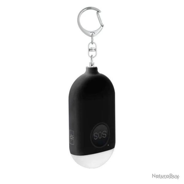 PORTE-CLEFS ANTI AGRESSION - ALARME PERSONNELLE 130dB + LAMPE LED - NOIR