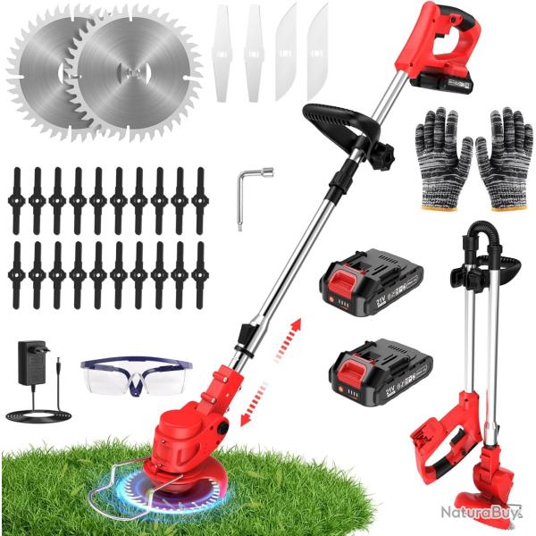 Debroussailleuse Electrique sans Fil 21V avec 2 Batteries 2000mAh, avec Batterie L�ger et 4 Types