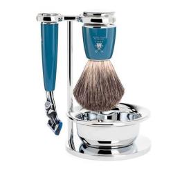 Set de rasage 4 pi&egrave;ces M&uuml;hle Rytmo bleu Fusion�, blaireau pur noir