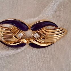 Broche-Pendentif vintage GUY LAROCHE Sign&eacute;e - Plaqu&eacute; Or et &Eacute;mail Aubergine -