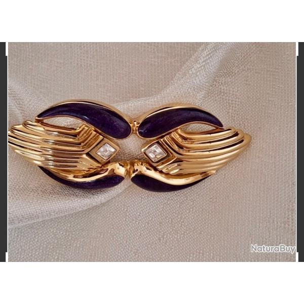 Broche-Pendentif vintage GUY LAROCHE Sign�e - Plaqu� Or et �mail Aubergine -