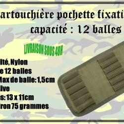 Cartouchi&egrave;re pochette fixations Molly avec une capacit&eacute; de 12 balles de couleur Olive