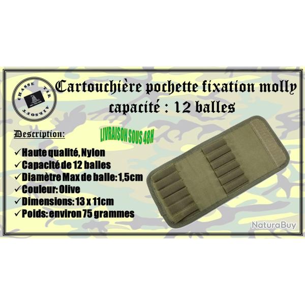 Cartouchi�re pochette fixations Molly avec une capacit� de 12 balles de couleur Olive