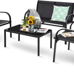 Ensemble de Salon 4 Pi&egrave;ces pour 4 Personnes, Mobilier d'Ext&eacute;rieur avec 2 Chaises,1 Canap&eacute;,1 Table