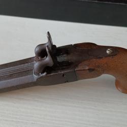 PISTOLET DE GOUSSET POCHE VOYAGE 12mm double canons &agrave; restaurer 19e