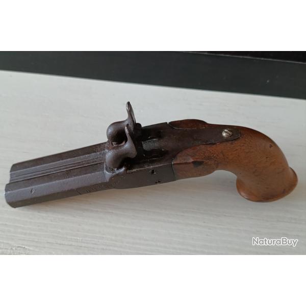 PISTOLET DE GOUSSET POCHE VOYAGE 12mm double canons � restaurer 19e