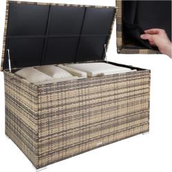 Coffre de jardin Exterieur, Coffre &agrave; Coussins 750 L en Aluminium Polyrotin 145 x 82,5 x 79,5 cm