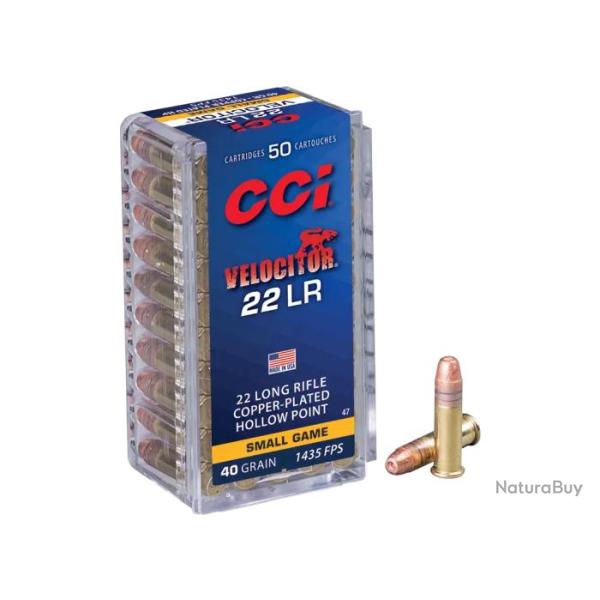 Balles 22 LR CCI Velocitor Copper Plated Hollow Point - 40 gr