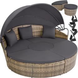 Grand Canap&eacute; de Jardin 180cm Bain de Soleil avec Pare Soleil Pliable, Coussins Inclus - Gris Marron