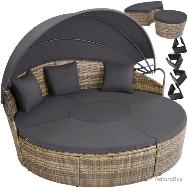 Grand Canap� de Jardin 180cm Bain de Soleil avec Pare Soleil Pliable, Coussins Inclus - Gris Marron