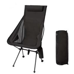 Chaise Camping Pliante Aluminium 150 kg Ultra L&eacute;g&egrave;re Portable Randonn&eacute;e Plage P&ecirc;che Outdoor Noir