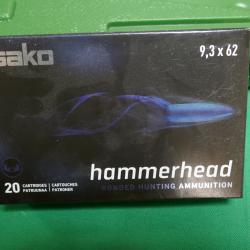 Boite de 20 cartouches de 9.3x62 mm  SAKO HAMMERHEAD 18.5g/286gr