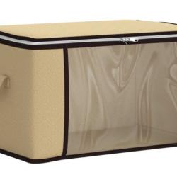 Bo&icirc;te rangement tissu cr&egrave;me 43x34x23 cm pliable fen&ecirc;tre transparente