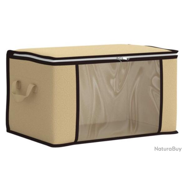 Bo�te rangement tissu cr�me 43x34x23 cm pliable fen�tre transparente