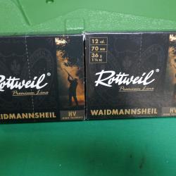 Lot de 2 boites de 10 cartouches 12/70 ROTTWEIL Waidmannsheil HV PL7