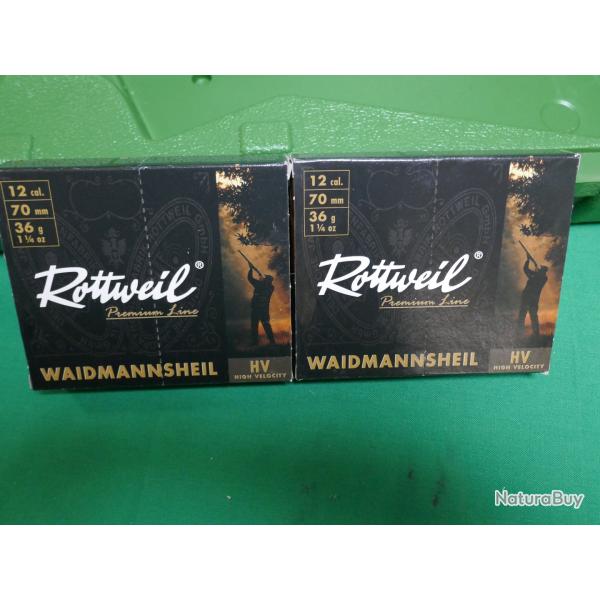 Lot de 2 boites de 10 cartouches 12/70 ROTTWEIL Waidmannsheil HV PL7