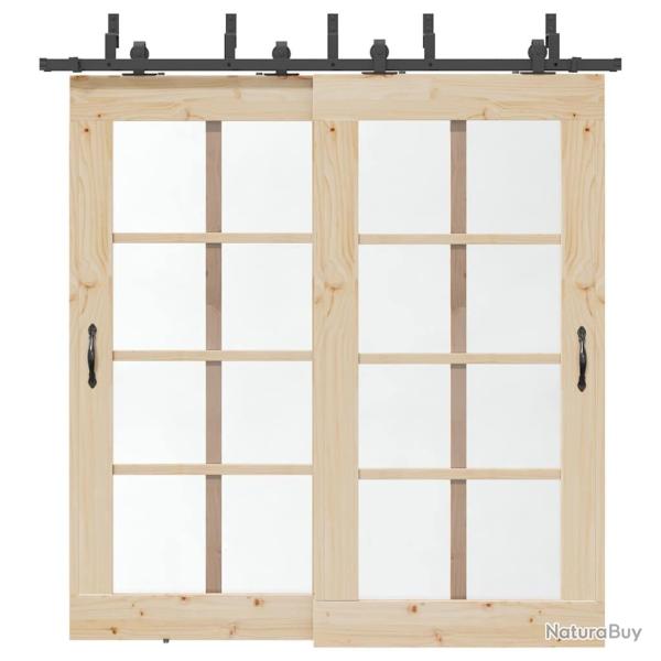 Kit de quincaillerie de porte coulissante 213,5 cm acier noir