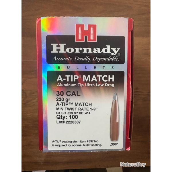 50 Ogive Hornady 230gr A-TIP Match cal30 (0.308)