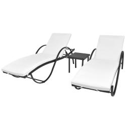 Chaises longues lot de 2 avec table r&eacute;sine tress&eacute;e noir
