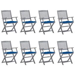 Chaises pliables d'ext&eacute;rieur lot de 8 et coussins Bois d'acacia
