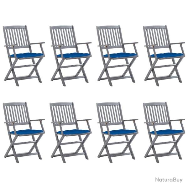 Chaises pliables d'ext�rieur lot de 8 et coussins Bois d'acacia