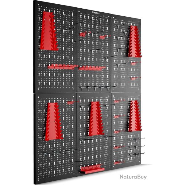 Panneau Mural Perfor� Porte outils mural Lot de 6 Panneaux 240 x 2 x 60 cm 53 pcs Crochet & Supports