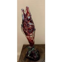 Grande Sculpture Zoomorphe en Verre de Murano (37cm) - Travail de Ma&icirc;tre - D&eacute;cor &Eacute;caille & Cobalt