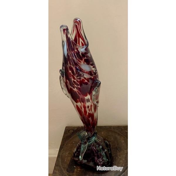 Grande Sculpture Zoomorphe en Verre de Murano (37cm) - Travail de Ma�tre - D�cor �caille & Cobalt