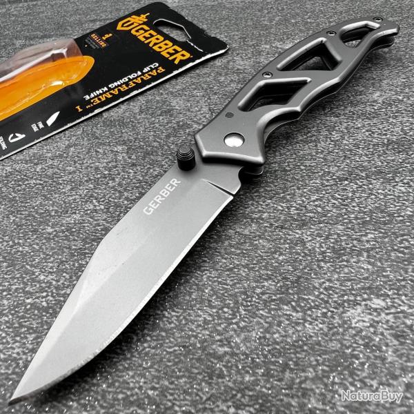 Couteau Pliant Gerber Paraframe I LAME Acier 2Cr13 MANCHE Acier Inoxydable Framelock Clip