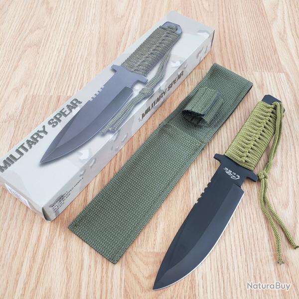 Couteau Rite Edge Guide de Brousse Lame Acier Inoxydable Manche Paracorde Etui Nylon Green Military