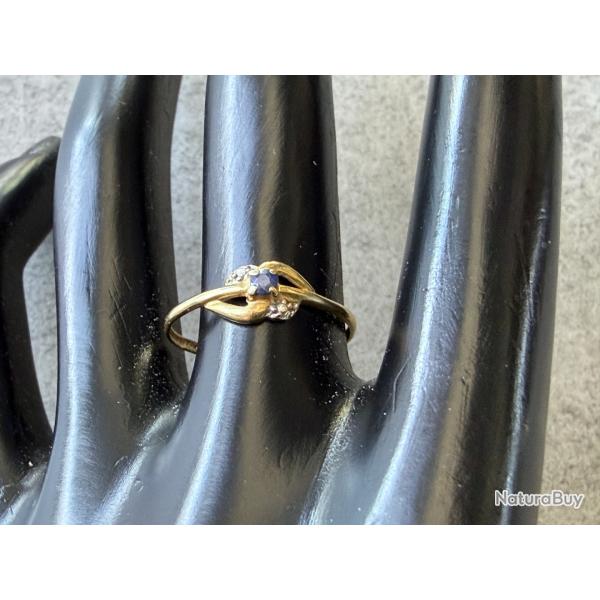 Fine bague en or massif 18 carats - saphir bleu - taille 54