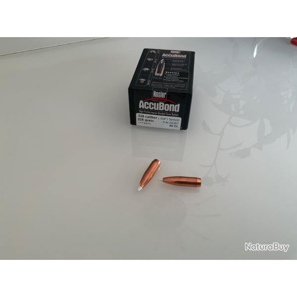 Ogives Nosler Accubond cal 338 225grs boite de 50