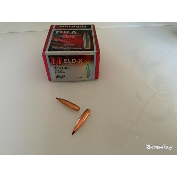 Ogives HORNADY ELDX cal 338 27Ogrs boite de 50