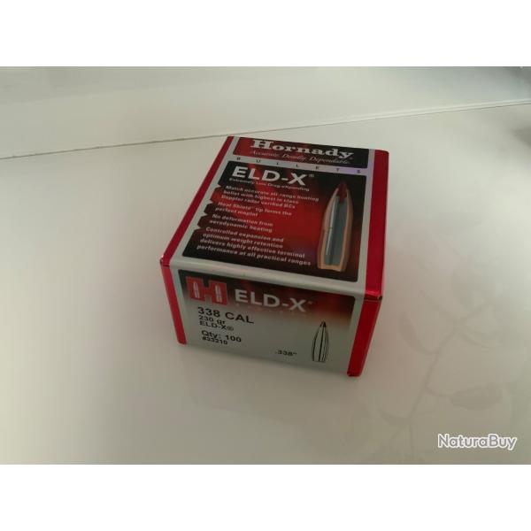 Ogives HORNADY ELDX cal 338 230grs boite de 50