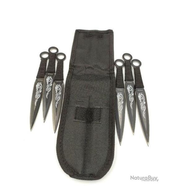 Ensemble de 6 couteaux � lancer Construction en acier inox rev�tu d'une seule pi�ce HGFDd