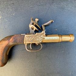 PISTOLET A SILEX DE COFFRE DE MARINE, MILIEU DU XIX SIECLE, CANON BRONZE, RESSORT A CHANGER