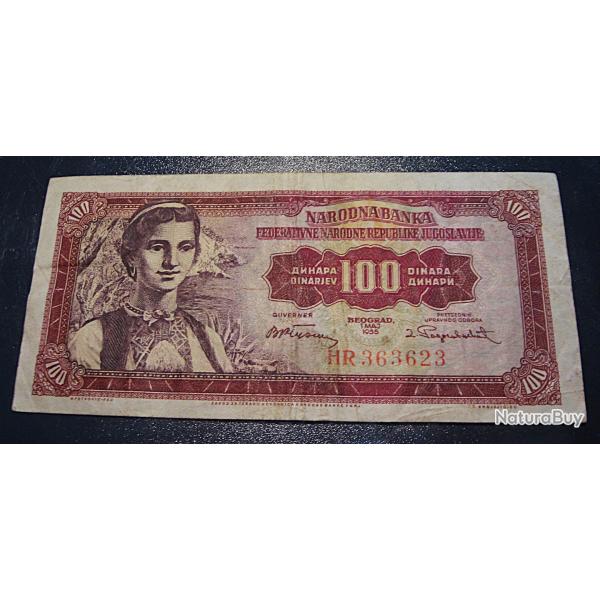 Yougoslavie, billet de 100 dinara du 1 mai 1955 ttb